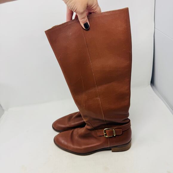 J.Crew Leather Riding Boots Brown Equestrian Buckle Detail Size 8M - Picture 4 of 8